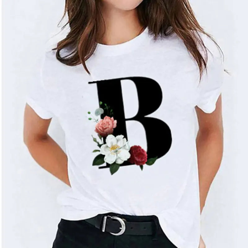 26 Letter Printed Women's T-shirts