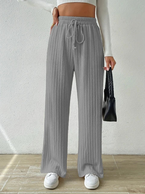 New Tie Waist Texture Knitted Wide Leg Pants