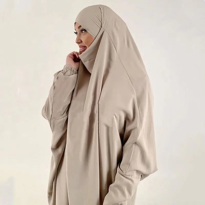 Women's 2-Piece Jilbab Set: Muslim Prayer Garment with Long Khimar and Niqab - Ramadan Abaya Dress. (Modest style dress)