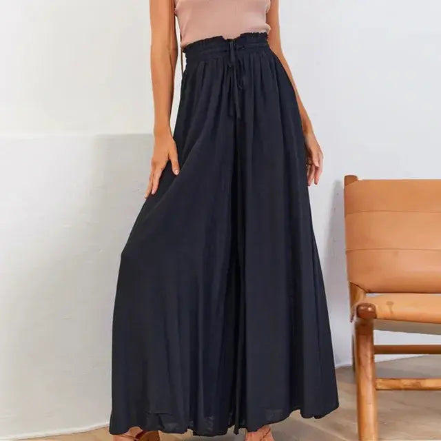 Women's Pants Solid Color Elastic High Waist Wide Leg Trousers