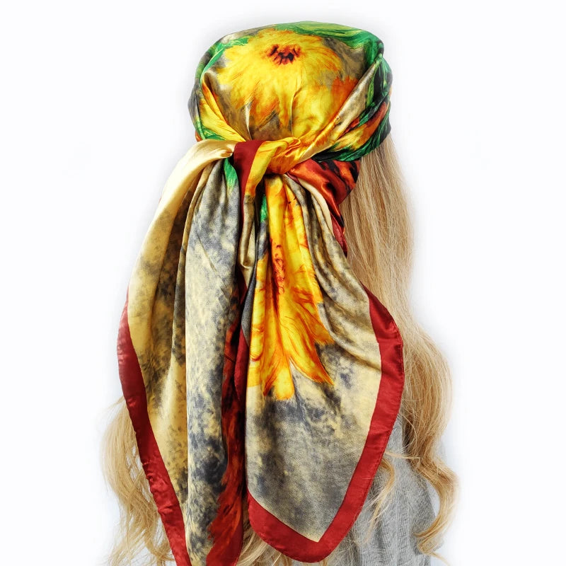 90*90cm Silk Scarf Scarftop Headwraps For Woman