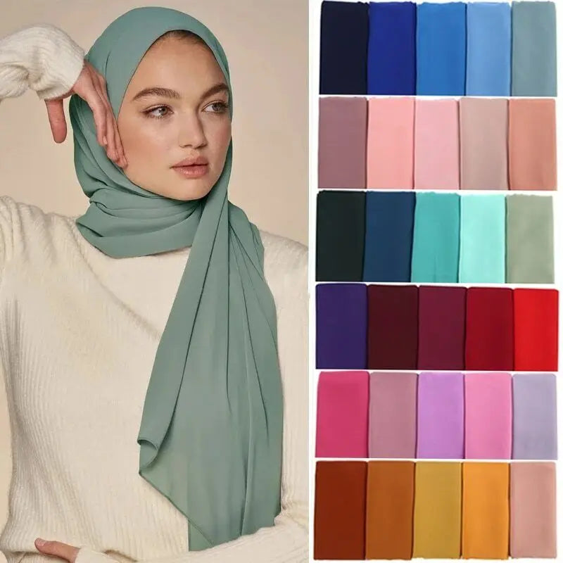 6PCS/LOT Chiffon Scarf Turban Soft Solid Head Scarves Shawls Wrap Femme Veil Bandana Headscarf