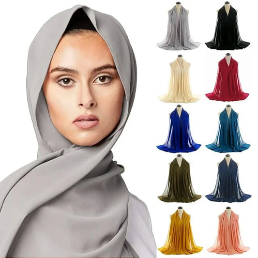 6PCS/LOT Chiffon Scarf Turban Soft Solid Head Scarves Shawls Wrap Femme Veil Bandana Headscarf