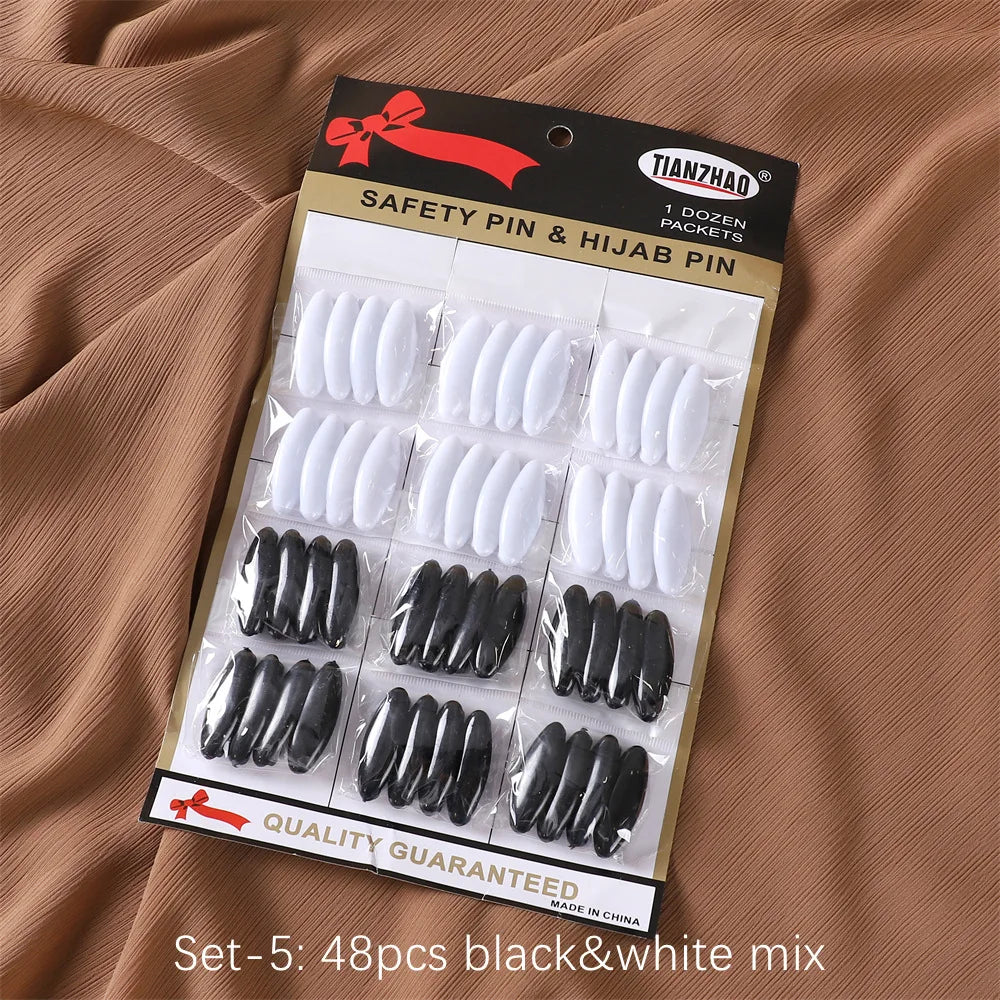 48pcs/box Muslim Hijab Pins Color Black and White Safety Pins Clips Ladies Hair Dressing Accessories Brooches