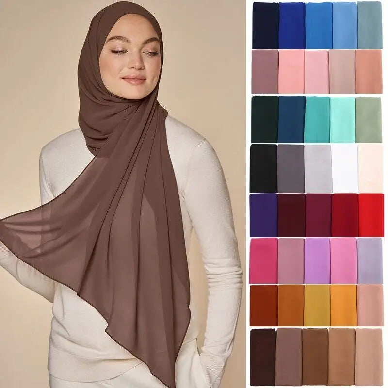 6PCS/LOT Chiffon Scarf Turban Soft Solid Head Scarves Shawls Wrap Femme Veil Bandana Headscarf