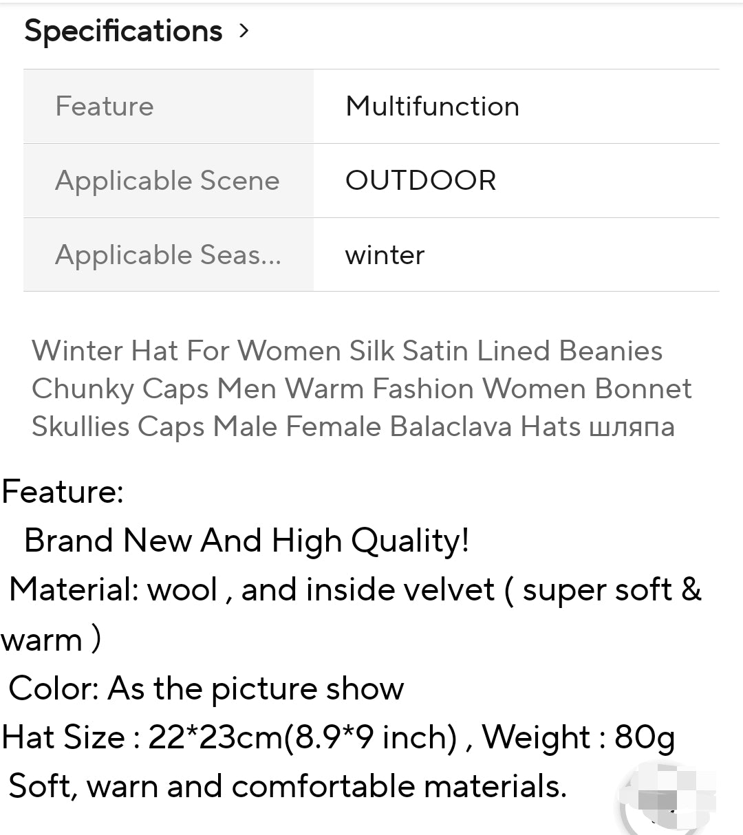 Winter Hat For Women