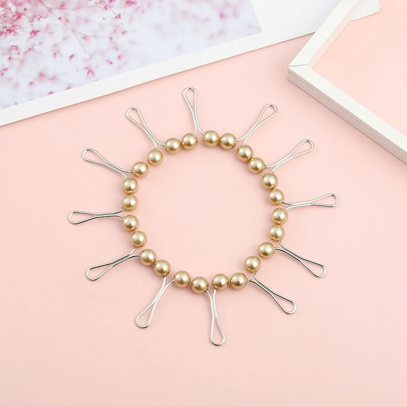 12pcs Lady Muslim Scarf Hijab Clips Pearl Scarf Brooch Pin New Style Simple U-shaped Colorful Pearl Pin Shawl Head Scarf Holder