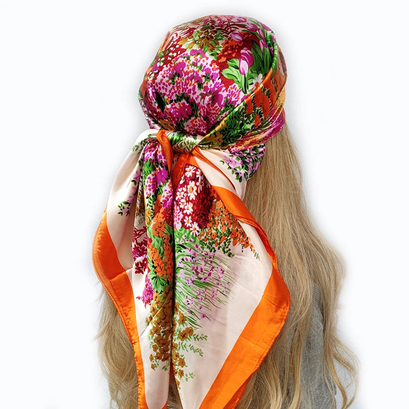 90*90cm Silk Scarf Scarftop Headwraps For Woman