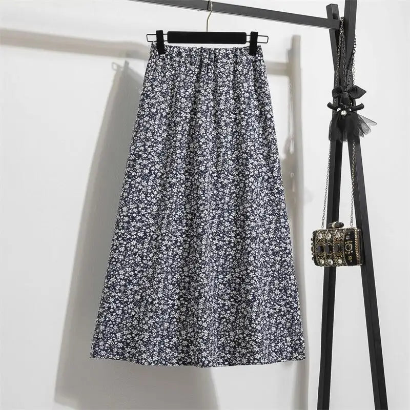 Women's Chiffon Skirts Casual Floral Print Long Skirts Elastic Waist Loose Extended Skirt.