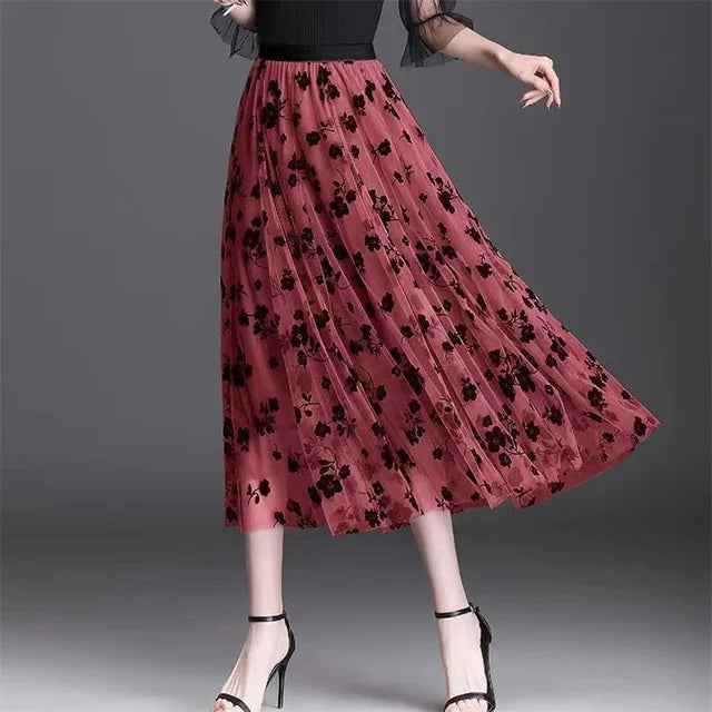 Mesh Floral Skirt For Women.