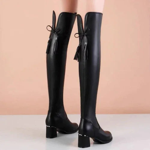 Elastic Leather Knee Boots