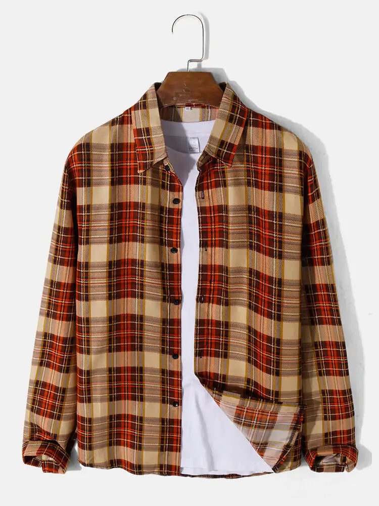 Plaid Print Lapel Long Sleeve Preppy Shirts