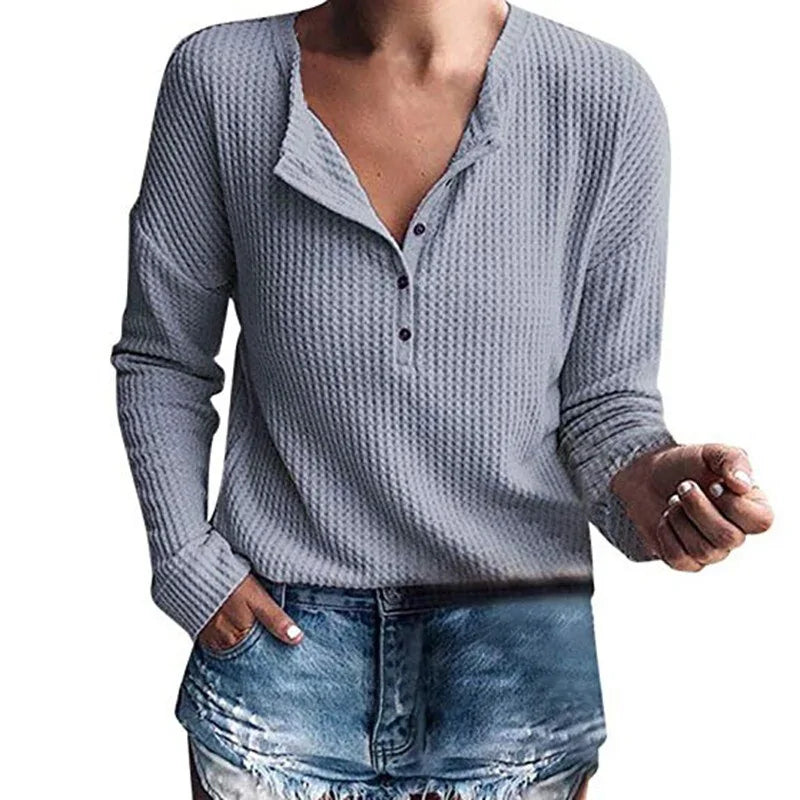 Women's Fashion Knitted V-Neck Long Sleeve T-Shirt