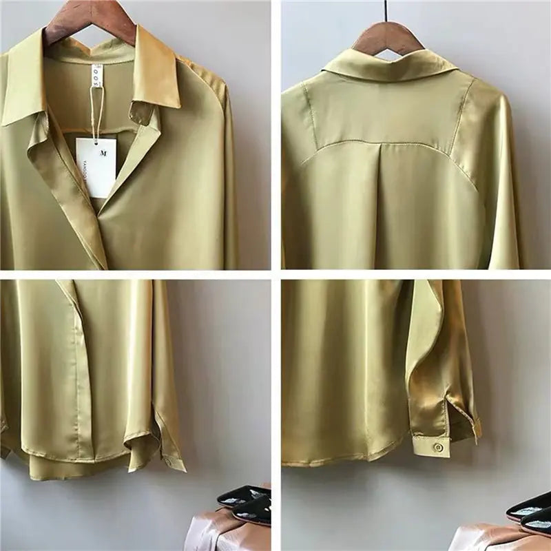 Elegant classic silk-style button-front blouse