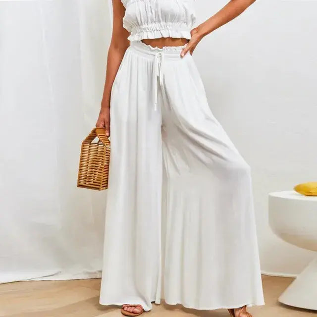 Women's Pants Solid Color Elastic High Waist Wide Leg Trousers