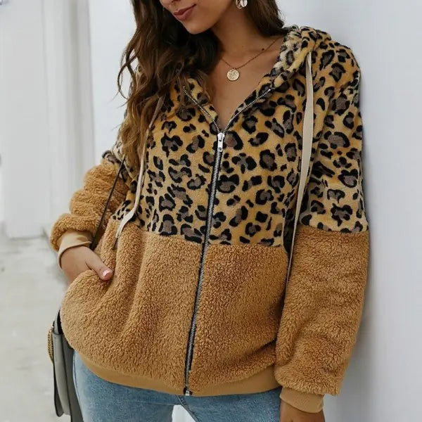 Soft Leopard PrintFur Hoodie Coat