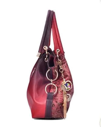 Women's Leather Gradient Tassel Shoulder Bag