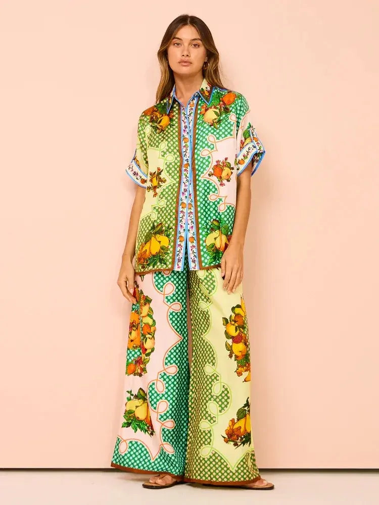 Hawaii Sleeve Shirt Loose Pants