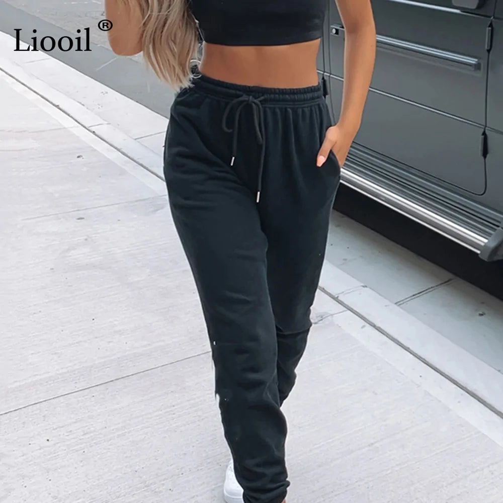 High Waist Loose Fleece Sweatpants Trousers With Pocket