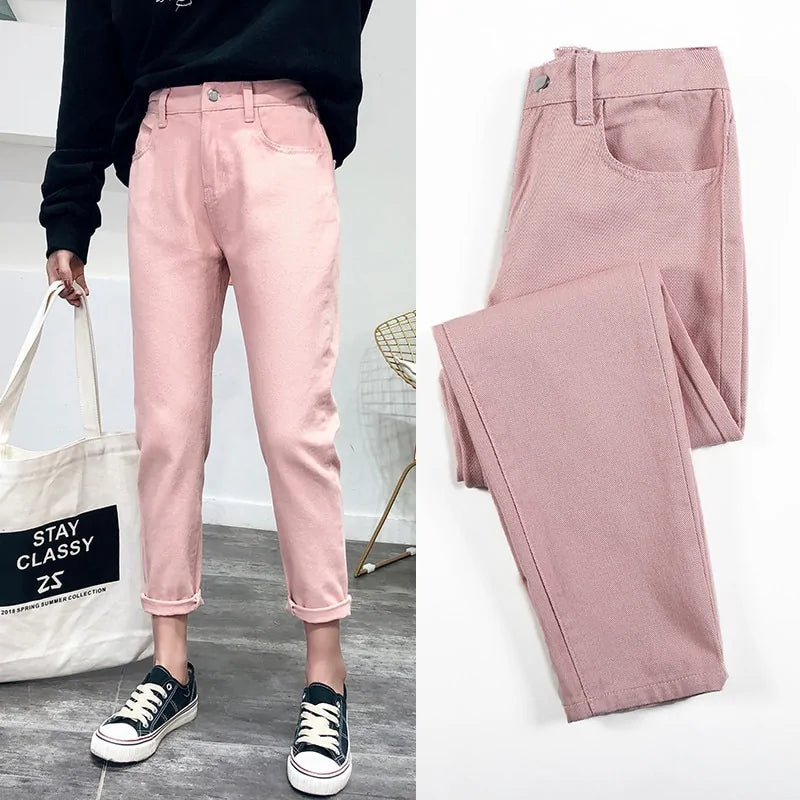 Korean Fashion Elastic Waist Jeans Trousers