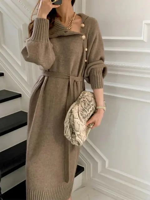 Vintage Turtleneck Buttons Long Dress. (Modest style dress)