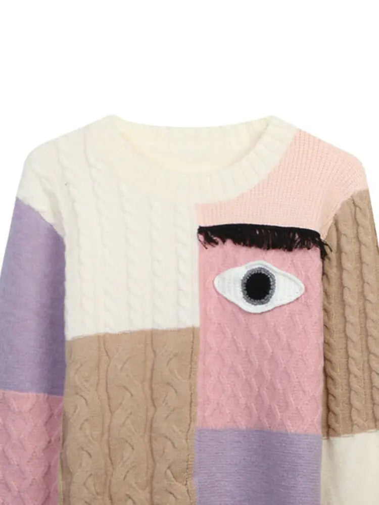 Eye Patchwork Knitted Sweater