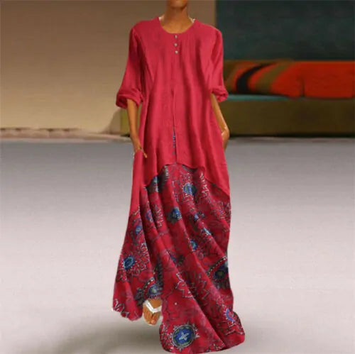 Floral Ethnic Long Dress (Modest style dress)