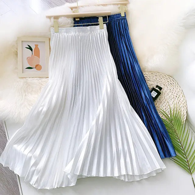 High Waist Satin Pleated Skirt