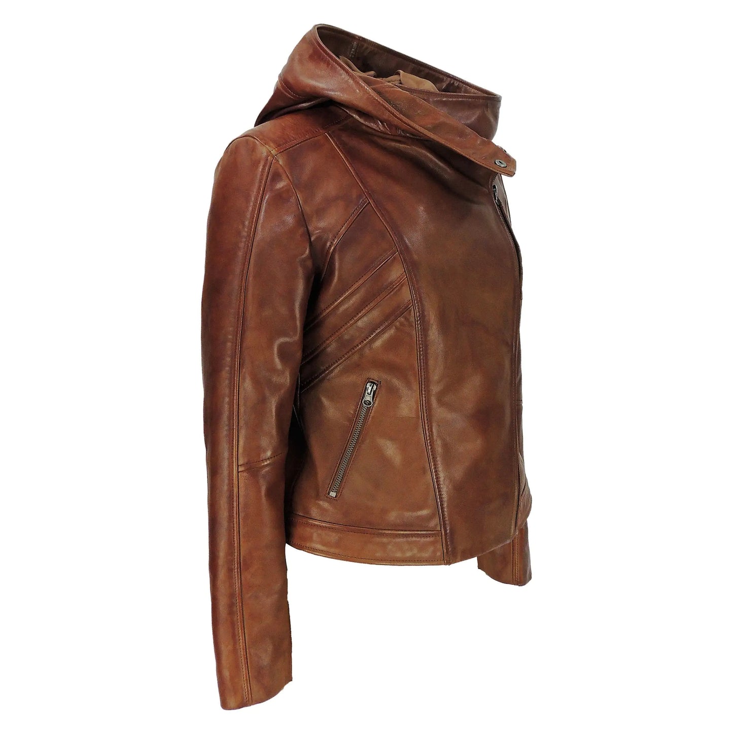 Fashion Women's Hooded Leather Jacket