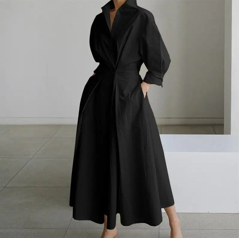 WOLF Long Dress with Notched Lapel. (Modest style dress)