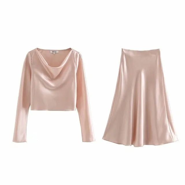 French Satin Long Sleeve Shirt