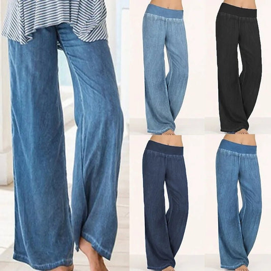 Casual Elastic Waist Denim Wide Leg Pants - "Timeless Beauty"Modest style for women of all faiths and ages