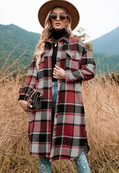 Coat Side Slit Lapel Loose Wool