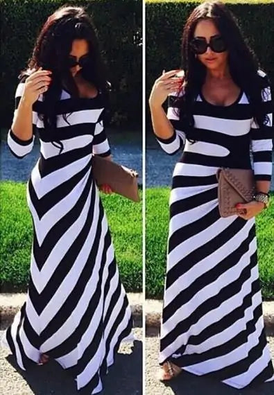 Long Sleeved Black And White Maxi Dress