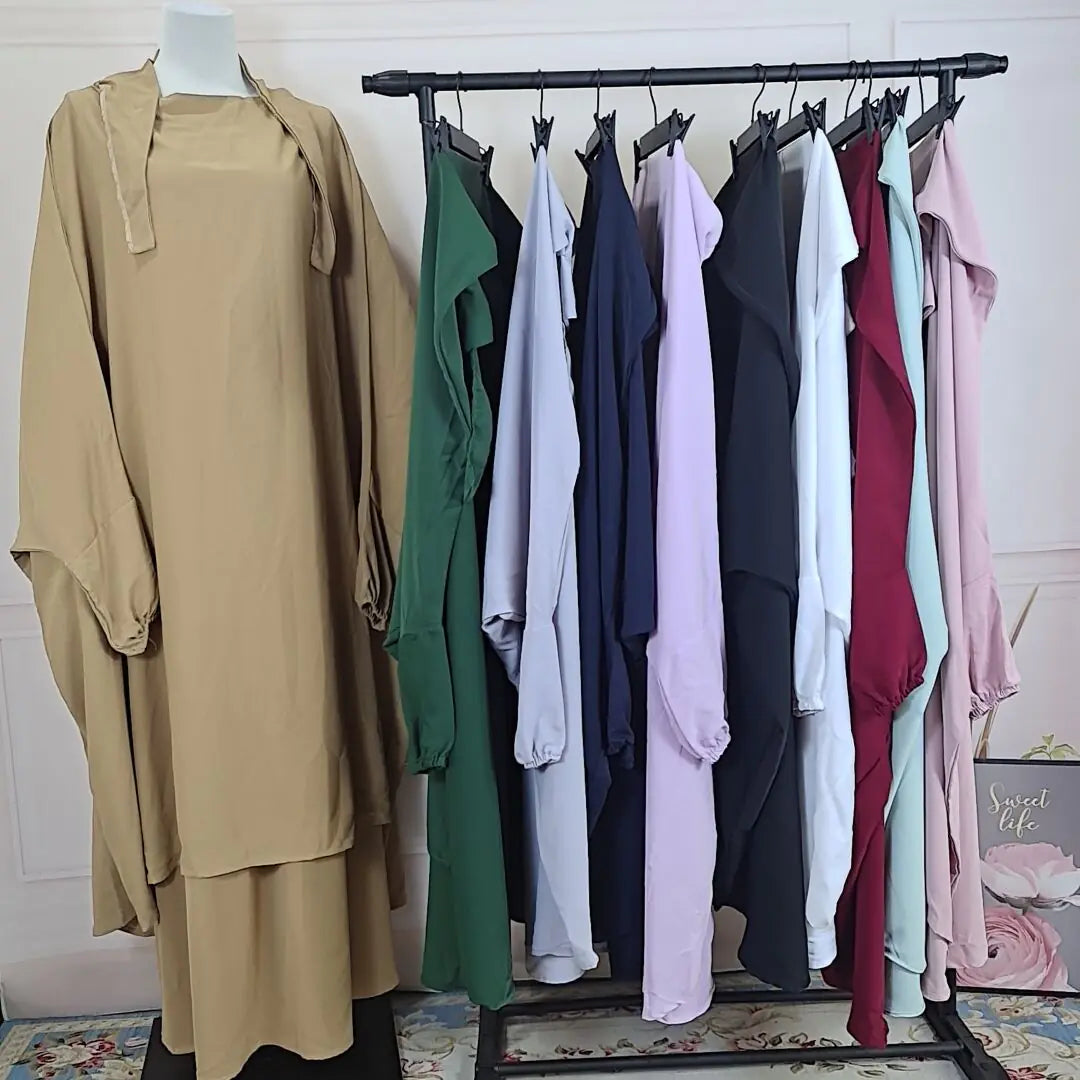 Women's 2-Piece Jilbab Set: Muslim Prayer Garment with Long Khimar and Niqab - Ramadan Abaya Dress. (Modest style dress)