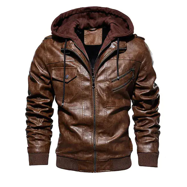 Comfortable Hooded PU Leather Jacket. Unisex