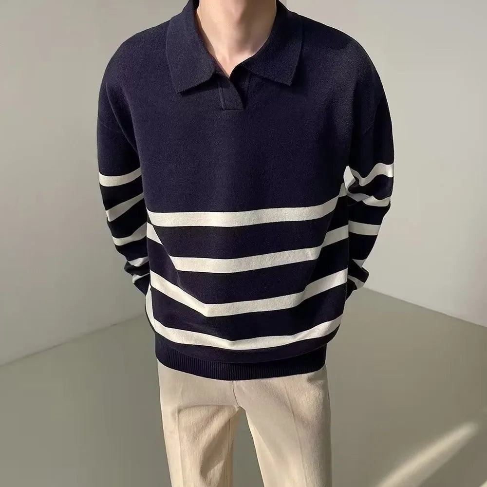 Men's Casual Knitted Striped Polo Shirt