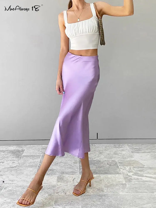 Solid Silk Long Skirt