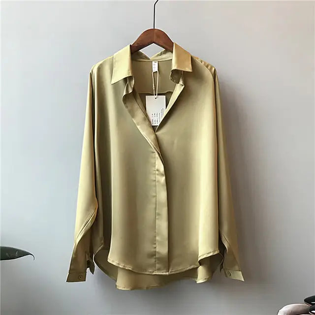 Elegant classic silk-style button-front blouse