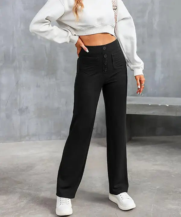 Elastic Relaxed High-Waisted Pants