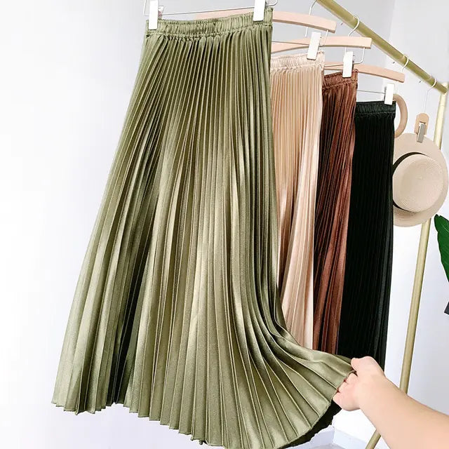 High Waist Satin Pleated Skirt