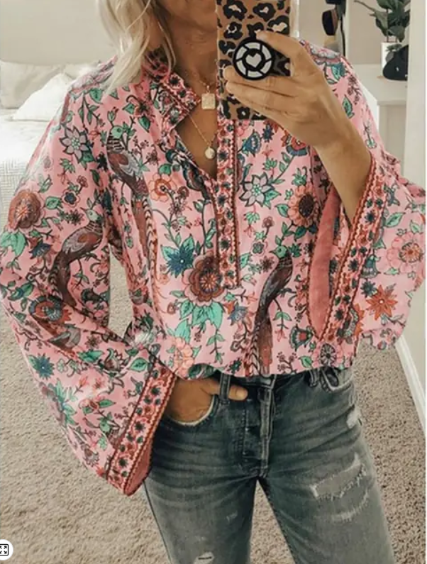 Printed Loose Blouse Tops