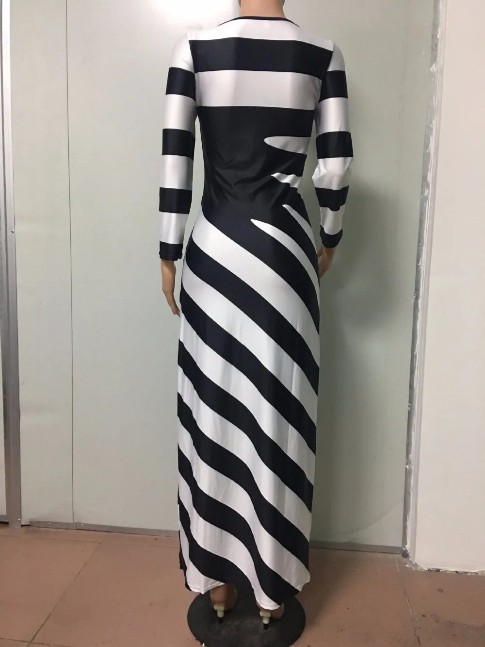 Long Sleeved Black And White Maxi Dress