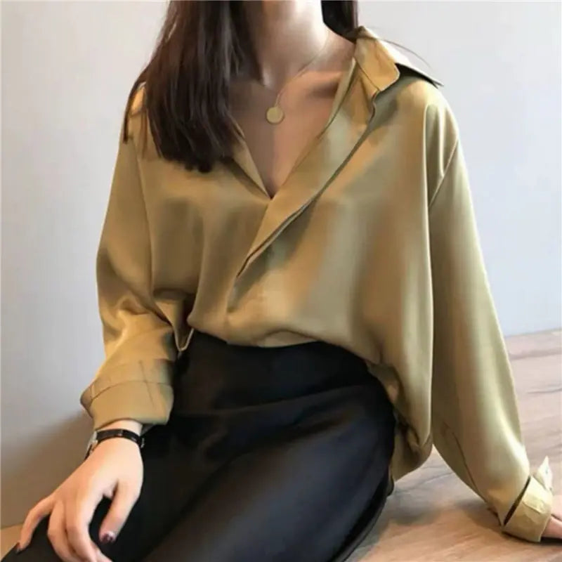 Elegant classic silk-style button-front blouse