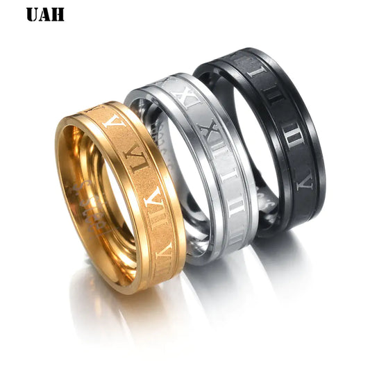 Stainless Steel Roman Numerals Band Rings