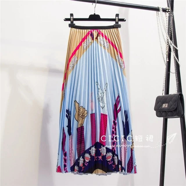 Women's Cartoon Printed Pleated Skirt