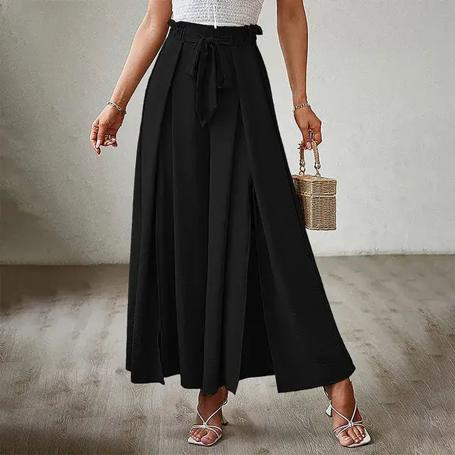 Women's Pants Solid Color Elastic High Waist Wide Leg Trousers