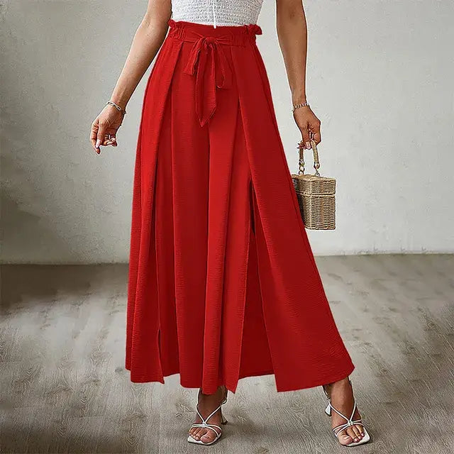 Women's Pants Solid Color Elastic High Waist Wide Leg Trousers