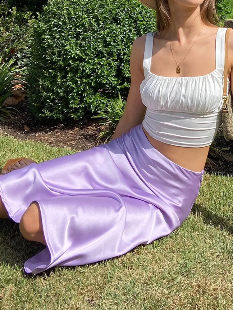 Solid Silk Long Skirt