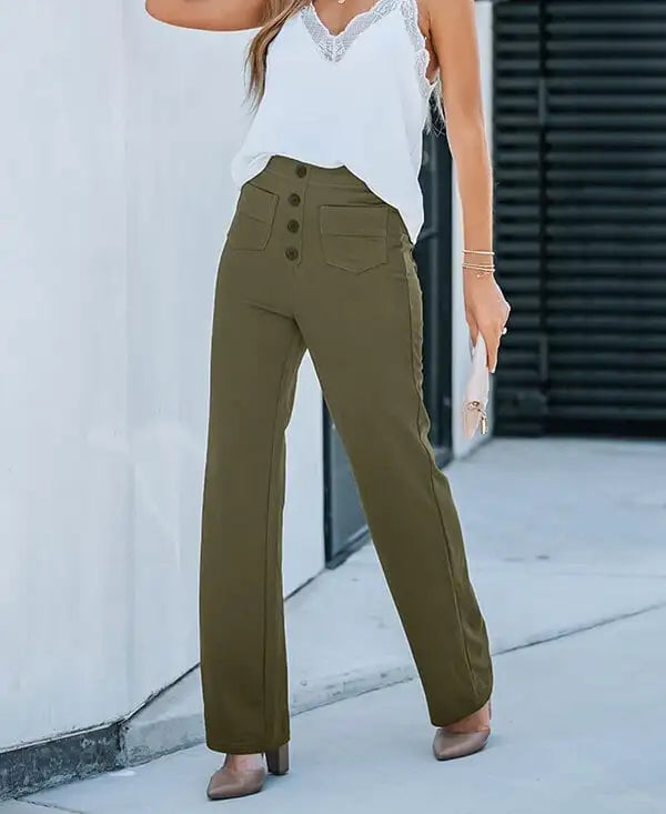 Elastic Relaxed High-Waisted Pants